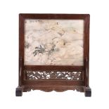 A Chinese painted marble-inset wood table screen