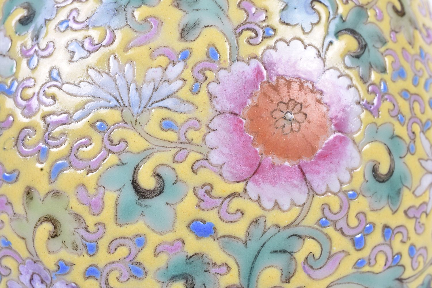 A Chinese 'Famille Rose' yellow-ground vase - Image 2 of 3