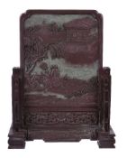 A Chinese carved inkstone table screen