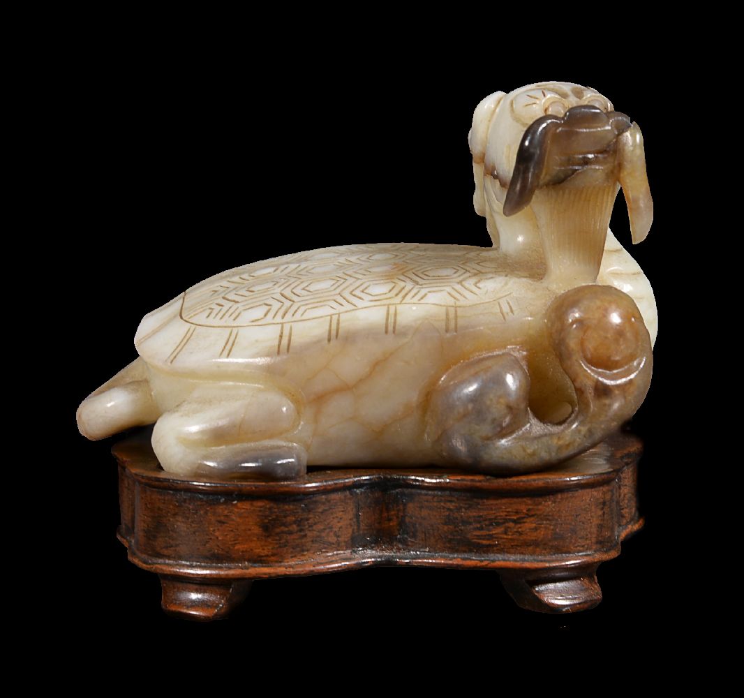 A Chinese jade white and brown turtle