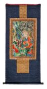 An embroidered silk Thang-ka depicting an Arhat