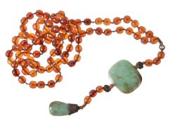 A Chinese amber and jadeite necklace