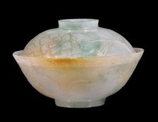 A Chinese white and green jade bowl and cover