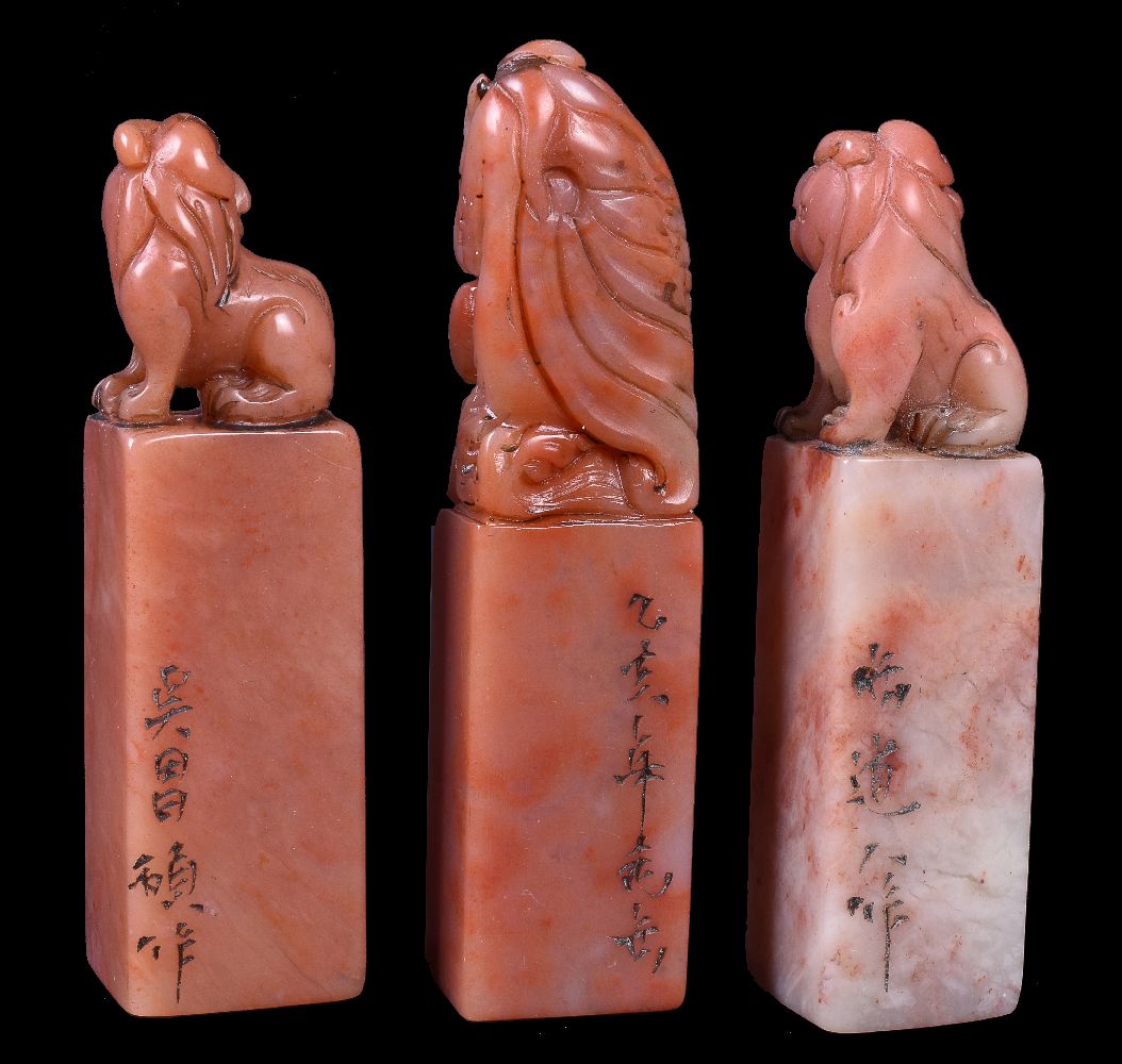 A group of three Chinese soapstone seals - Image 2 of 4