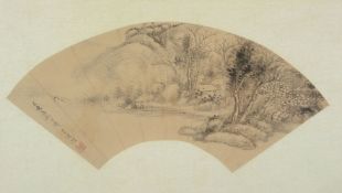 A group of four Chinese painted fan leaves