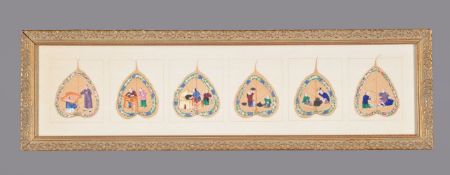 A group of Fifteen Chinese pith paintings on Bodhi or Peepal leaves