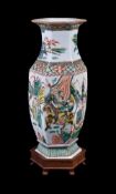 A Chinese 'Famille Verte' hexagonal vase