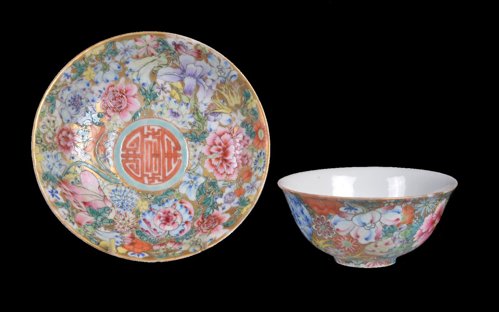 A Chinese 'Mille Fleur' bowl and saucer
