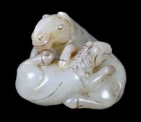 A Chinese celadon jade ‘horse and foal’ group