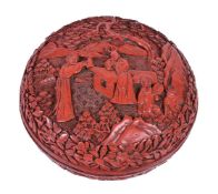 An attractive Chinese Cinnabar lacquer circular box and cover