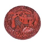 An attractive Chinese Cinnabar lacquer circular box and cover