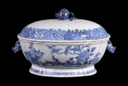 A Chinese blue and white oval tureen and cover