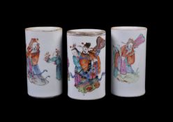 Three Chinese 'Famille Rose' brush pots