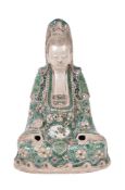 A Chinese 'Famille Verte' biscuit figure of Guanyin