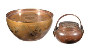 A Chinese inlaid copper hand warmer