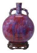 A Chinese flambé glazed two-handled moon flask