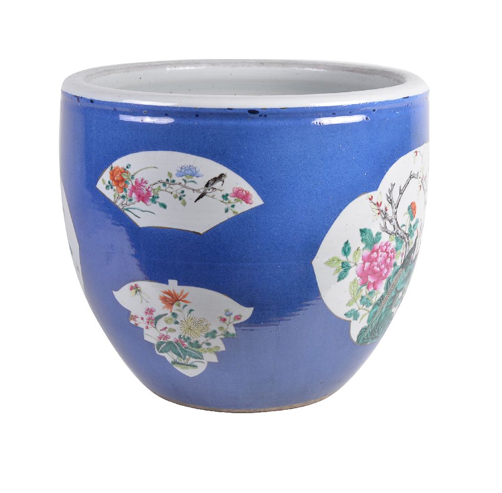A large Chinese 'Famille Verte' and powder-blue jardinière - Image 3 of 4