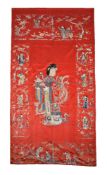 A large Chinese red silk panel