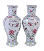 A pair of Chinese 'Famille Rose' porcelain 'Magpie and Peony' vases