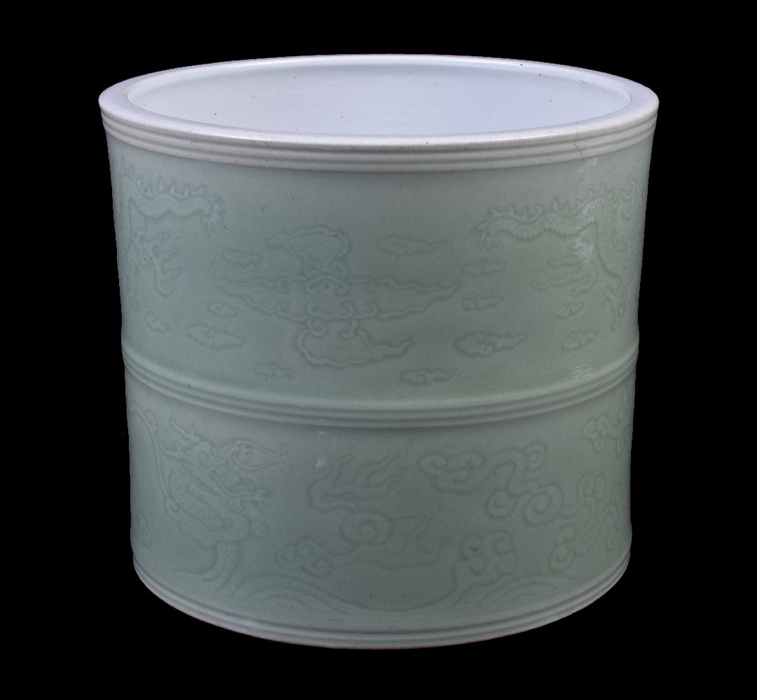 A Chinese celadon-glazed ‘dragon’ brush pot - Image 3 of 5