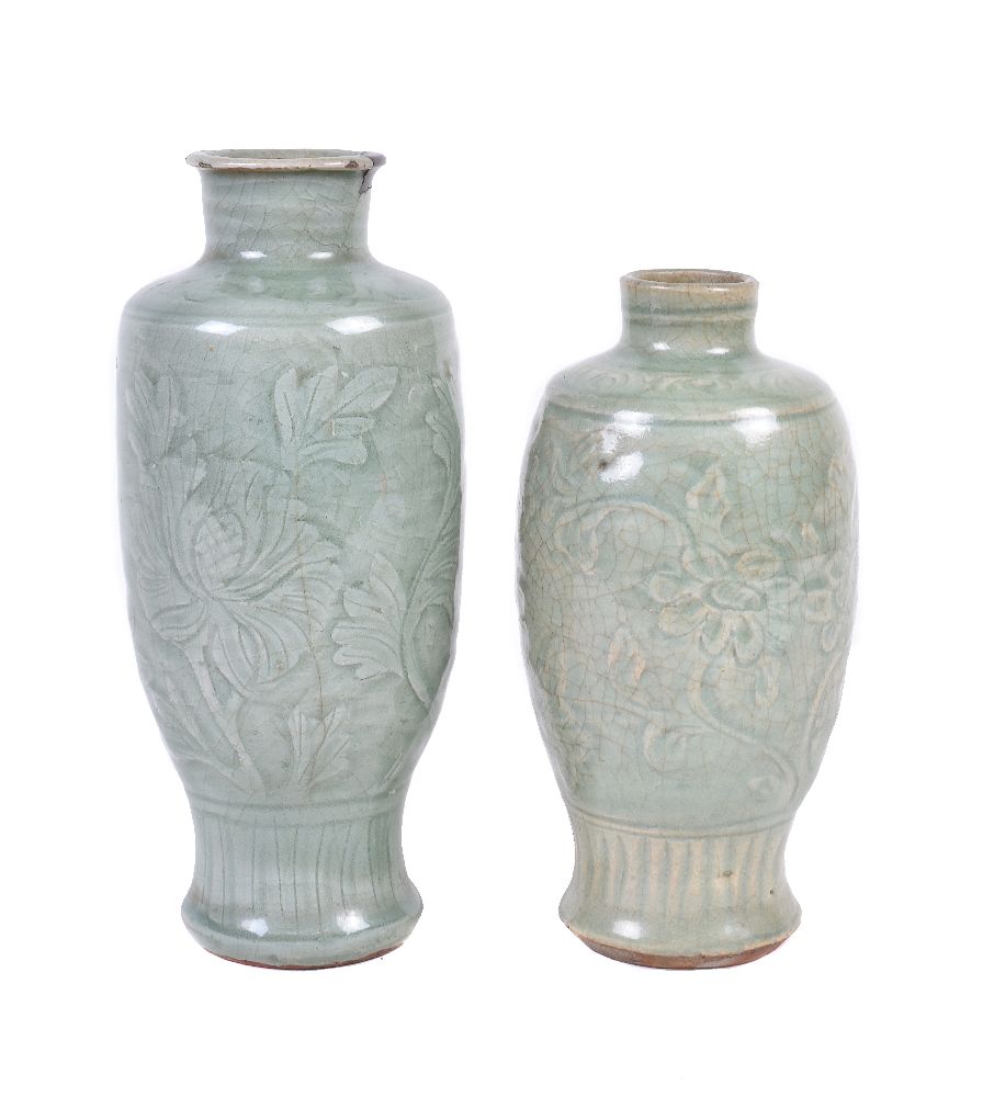 Two Chinese celadon-glazed Longquan-type vases - Image 6 of 7