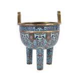 A Chinese cloisonné enamel tripod censer