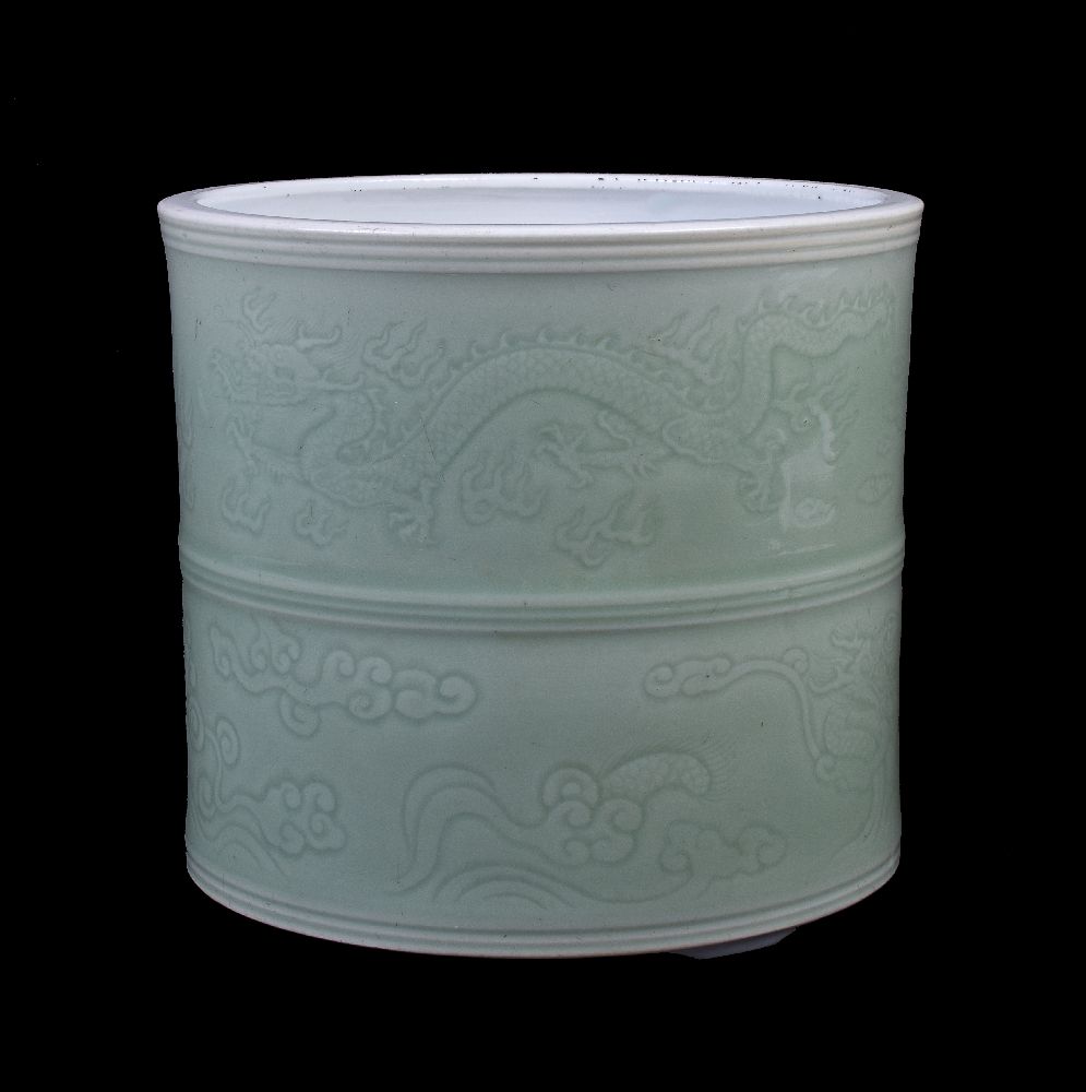 A Chinese celadon-glazed ‘dragon’ brush pot