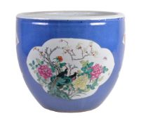 A large Chinese 'Famille Verte' and powder-blue jardinière