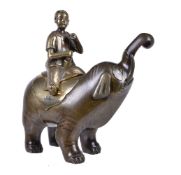 A Chinese inlaid bronze 'elephant and boy' censer and cover