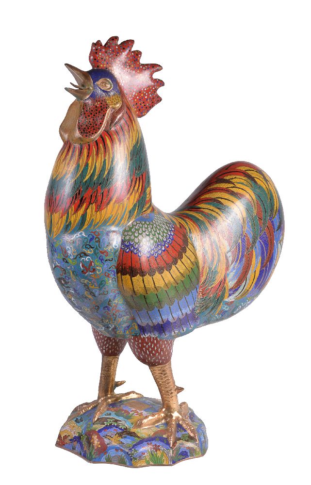 A large Chinese cloisonné Rooster