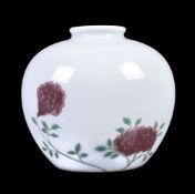 A Chinese underglaze-red and Famille-Verte small vase with roses