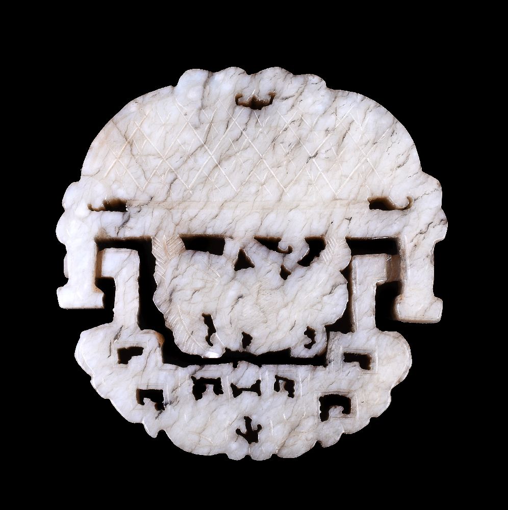 A Chinese veined brown and white jade articulated pendant - Image 2 of 4