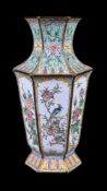 A Chinese canton enamel hexagonal vase