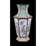 A Chinese canton enamel hexagonal vase