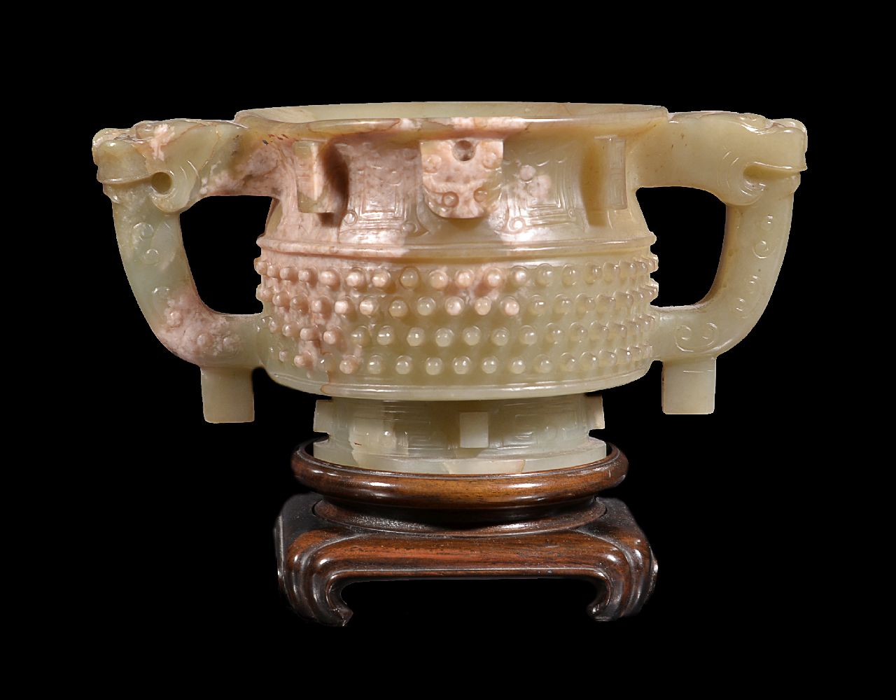 A Chinese celadon and white jade two handled cup - Image 2 of 5