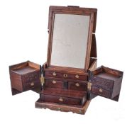 ϒ A Chinese jade, coral and ivory inlaid hardwood dressing box and mirror