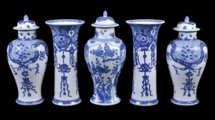 A Chinese composite 'Shipwreck' blue and white garniture
