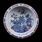 A large Chinese 'Famille Rose' and underglaze blue basin