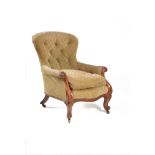 A Victorian walnut and button upholstered armchair, circa 1870