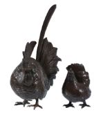 A Japanese Bronze Model of a Cockerel and its Hen