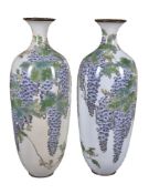 A large pair of Japanese cloisonné baluster vases