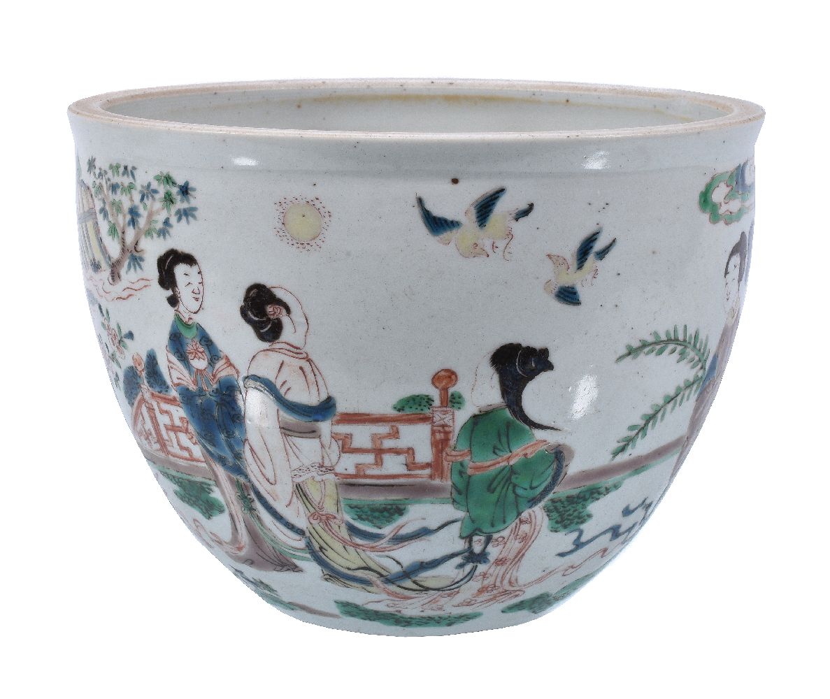 A Chinese Famille Verte fish bowl or jardinière