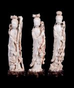 ϒ A group of three Chinese carved ivory figures