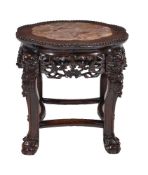 A Chinese hardwood and marble inset occasional table