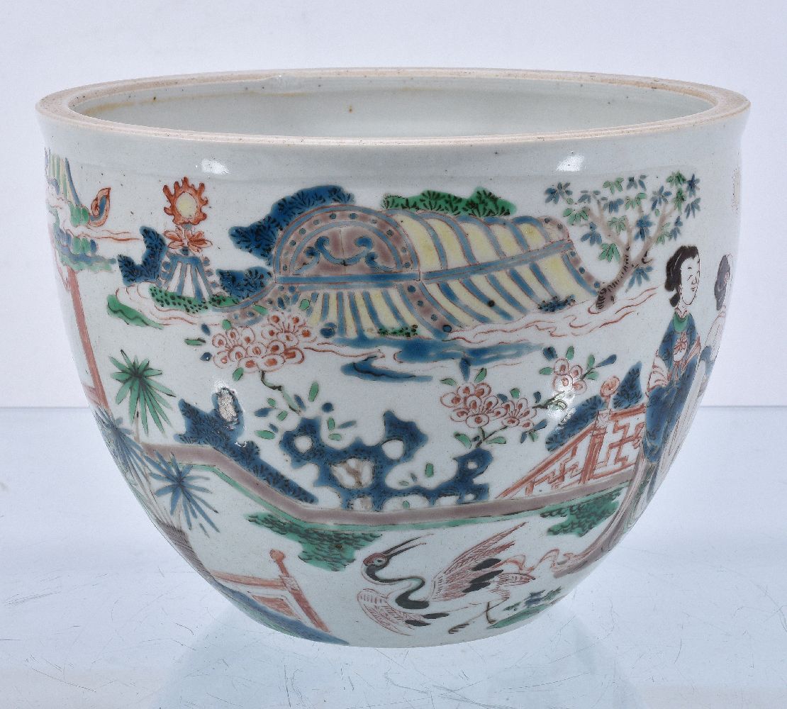 A Chinese Famille Verte fish bowl or jardinière - Image 3 of 4