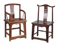 Two Chinese hardwood chairs