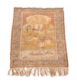 A silk woven prayer rug