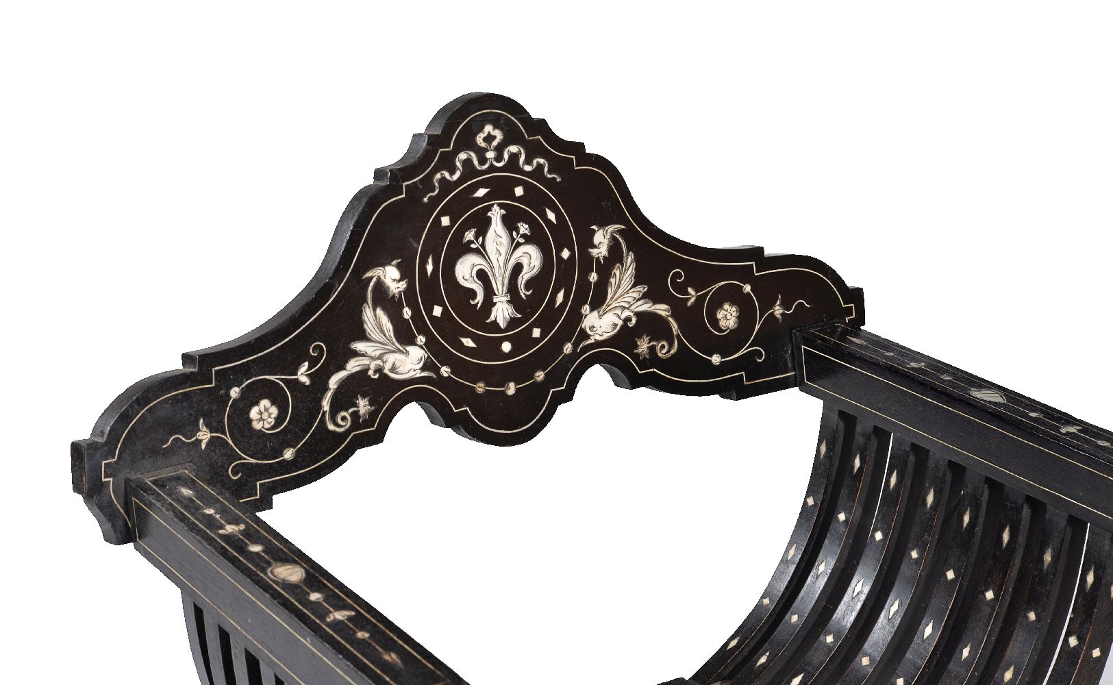 ϒ An Italian Florentine ebony and ivory inlaid x-frame chair - Image 2 of 2