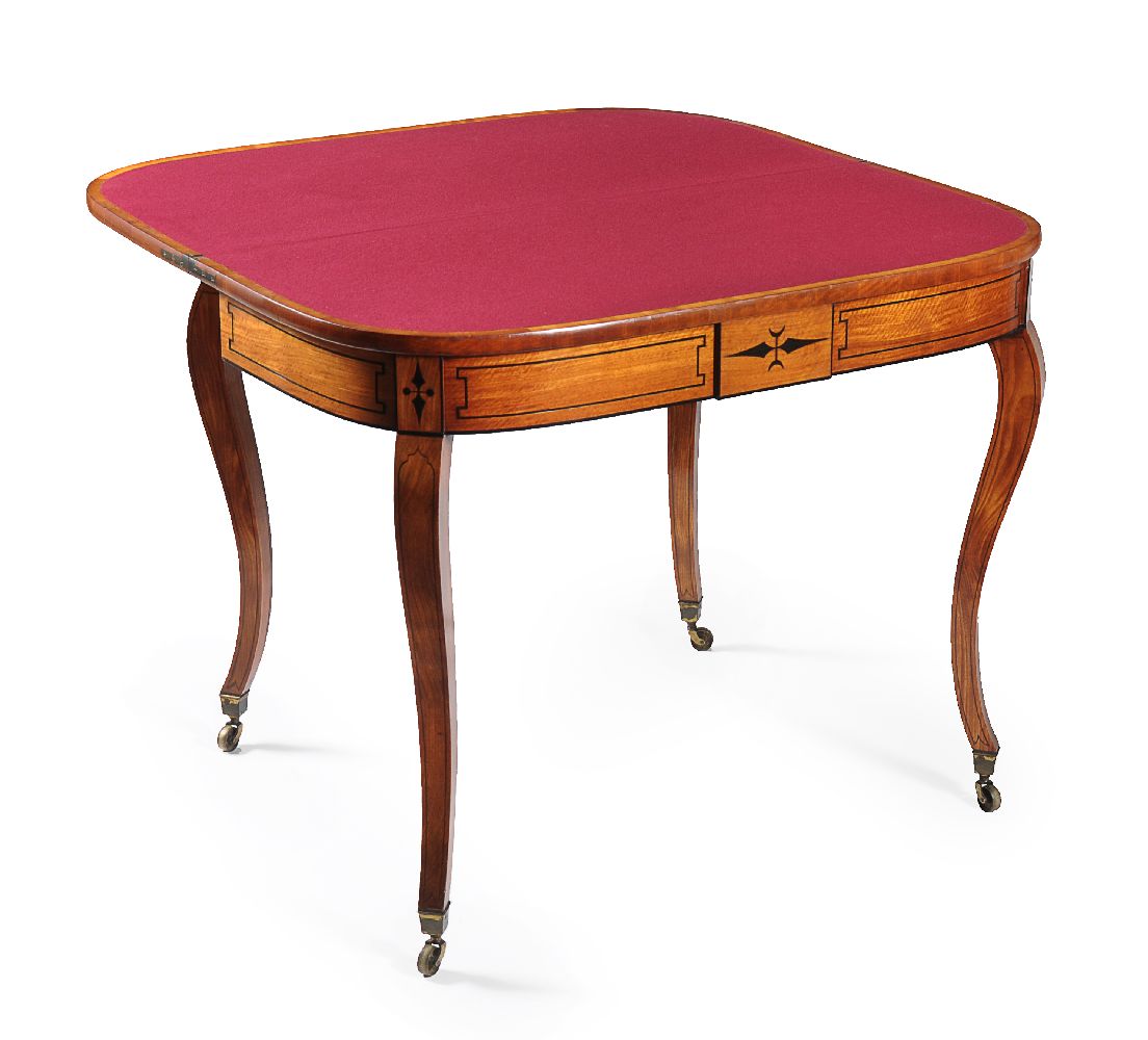 A Regency satinwood and ebonised inlaid folding card table - Image 7 of 7