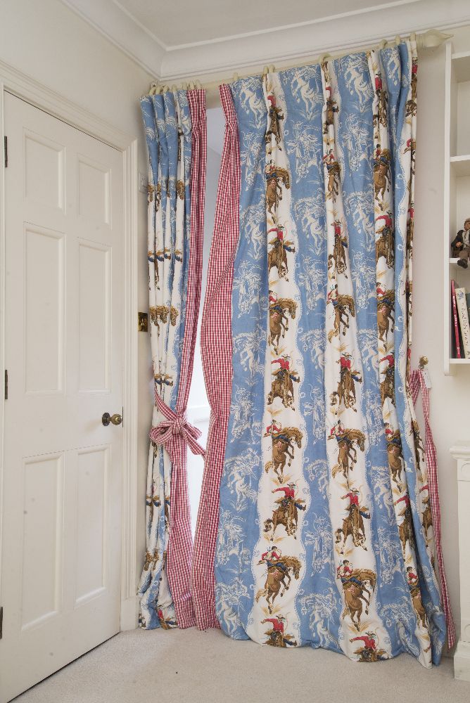 A pair of full length curtains in cowboy print material - Image 2 of 2